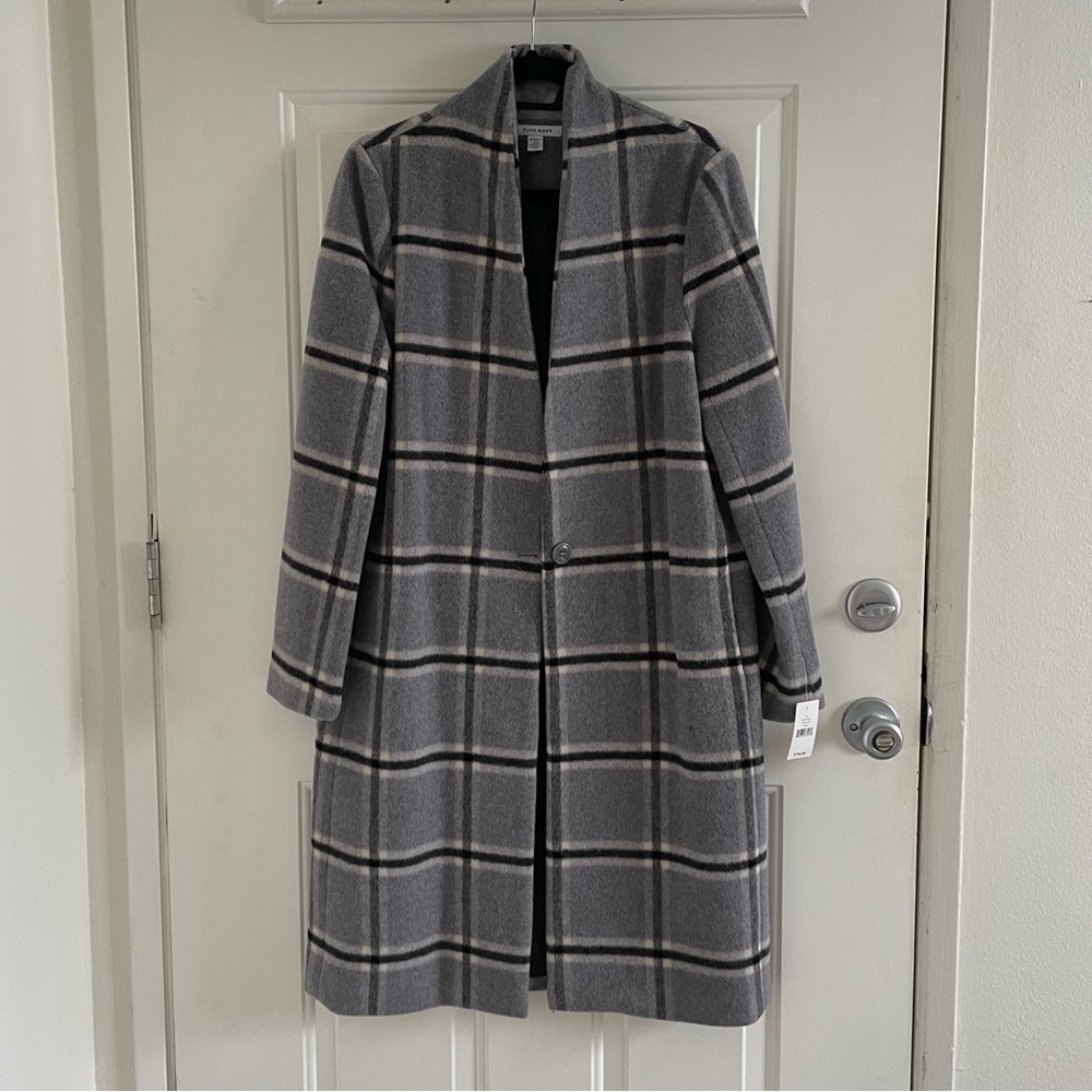 Wool-Blend Grey Plaid Women's Coat